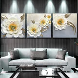 现代客厅装饰画立体浮雕画简约沙发背景墙画3D画花卉三联画无框画