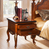 美式实木床头柜 简欧式床头柜 储物两斗柜简约卧室床边柜