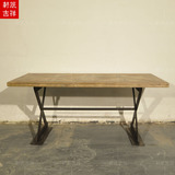 铁艺餐桌、老榆木门板书桌、铁艺复古loft餐桌、茶桌六人实木餐桌