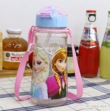 韩国进口Frozen冰雪奇缘卡通儿童水杯水瓶吸管水壶带提绳450毫升