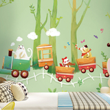 卡通欢乐森林墙纸 儿童房卧室绿色环保壁纸 幼儿园3d立体大型壁画