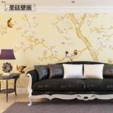 大型壁画无纺墙纸布壁纸电视客厅背景 中式现代 花鸟无缝整张定制