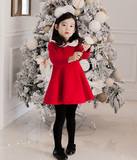 新年小红裙 订制女童装 加绒连衣裙 蕾丝娃娃领 大裙摆 过年装