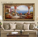 欧式客厅沙发背景墙画古典地中海风景手绘油画玄关装饰画横幅挂画