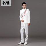 新款男青年韩版中山装商务休闲西装套装中国风男装男士演出服套装