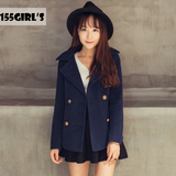2015小个子秋装韩版学生时尚修身加厚韩范毛呢外套女短款加棉大衣