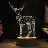 北欧实木3D灯立体视觉灯 榉木小鹿哆啦A梦LED灯 气氛台灯节日礼物