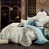 欧式全棉贡缎提花四件套真丝床单被套纯棉1.8米2.0m双人床上用品