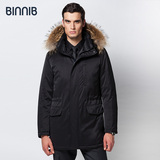 BINNIB2015新款商务中老年连帽男士冬装衣加厚正品中长款男羽绒服