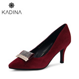 卡迪娜/kadina  优雅羊皮绒面女鞋尖头浅口高跟水钻单鞋KL43010
