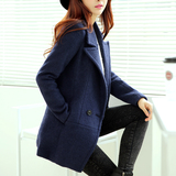 2015韩国秋冬装学生中长款收腰羊毛呢外套女加厚修身显瘦妮子大衣