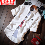 夏季班尼路白色短袖衬衫修身男士七分袖衬衣中袖韩版潮男装寸衫衣