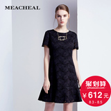 MEACHEAL米茜尔 简约气质黑色连衣裙 专柜正品2016夏季新款女装