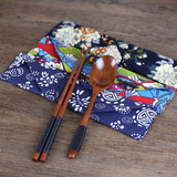 天然木质餐具 旅行日式筷子勺子两件套装 可爱便携式携带风布袋