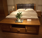 2056#高档橡胶木纯实木皮床实木带软靠1.8米婚床皮床橡胶木床