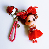 迷糊娃娃钥匙扣铃铛皮绳卡通挂件女生包包可爱挂件芭比娃娃钥匙扣