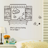 浪漫墙壁贴纸贴画 可移除客厅卧室背景装饰墙贴纸 田园窗户 特价