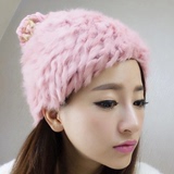 韩版兔毛帽子女秋冬季毛球 冬天青年逛街时尚 无帽檐米白粉色棕色