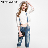 Vero Moda2016新品破洞腰部系扣背带七分牛仔裤316235007