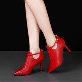森莱美鞋子女春新款百搭性感女士高跟鞋时尚尖头细跟单鞋红色婚鞋