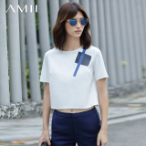 Amii[极简主义]2016夏新女休闲短款几何印花撞色弹力T恤11681645