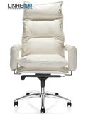 临赫人体工学办公椅白色牛皮老板椅大班椅简约现代真皮家具用转椅