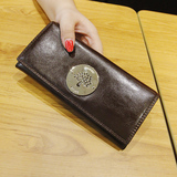 2015新款韩版 牛皮钱包 女长款皮夹 复古女士搭扣 钱夹真皮 包邮