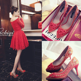 婚鞋红色结婚鞋刺绣珠片中式中国风秀禾服新娘鞋高跟鞋低跟绣花鞋