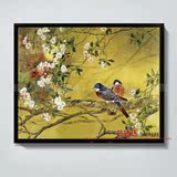 纯手绘现代中式油画荷花工笔花鸟装饰画玄关餐厅单幅有框挂画横幅