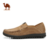 骆驼户外男鞋正品 真皮头层牛皮休闲皮鞋 纯色圆头套脚鞋