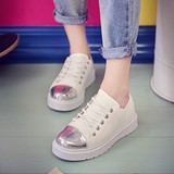 小白鞋女夏时尚学生2016最新款韩版系带亮面热卖款平底个性休闲鞋