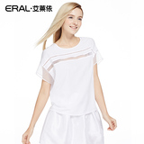 艾莱依2016韩版圆领女士雪纺衫短袖上衣宽松夏款潮ERAL37032-EXAE