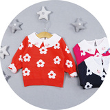 包邮童装春款女童1-2-3岁女宝宝翻领花朵套头毛衣针织衫婴儿毛衣