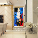 现代简约手绘抽象油画玄关装饰画走廊过道客厅竖版挂画壁画定制