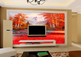 3D立体大型无缝UV壁纸壁画欧式枫林山水油画客厅沙发电视背景墙纸