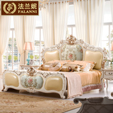 法兰妮  欧式床双人床橡木真皮床奢华1.8米公主床实木雕花法式床