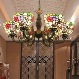 奢华复古蒂凡尼灯具欧式田园艺术玻璃吊灯餐厅卧室客厅多头大吊灯