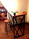 乡村复古实木家用 客厅铁艺loft美式吧台桌椅组合 酒吧做旧咖啡桌