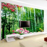 纸客厅立体山水画竹林墙布欧式壁纸竹子大型壁画3D田园电视背景墙