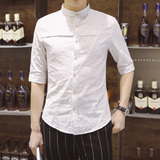 夏季男士短袖衬衫修身 薄款青年韩版五分袖常规立领学生英伦大码