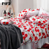 F1F2家纺纯棉公主4四件套全棉韩式1.5m床上用品床笠床单被套1.8米