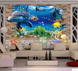 动物电视背景墙纸壁纸3d立体大型壁画无缝墙布海底世界儿童房卡通
