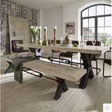 知家 复古铁艺实木餐桌椅组合咖啡厅西餐厅长方形桌子 小户型饭桌