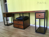 家用实木双人电脑桌带书架放主机箱台式抽屉大书桌简约现代工作台