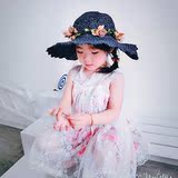 韩国新款儿童草帽太阳帽花环女童遮阳帽夏季出游亲子帽沙滩帽防晒