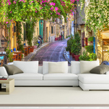 3D立体欧式街景沙发背景壁纸 花草风景壁画 餐厅墙纸 延伸空间