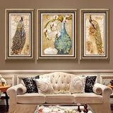 欧式高档美式复古装饰画客厅沙发背景墙挂画有框画三联别墅软装