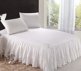 床上用品单件套纯白色全棉床裙纯棉荷叶边床罩美容床床单被单夹棉