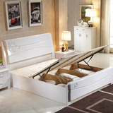 简约现代橡木床全实木床1.8米1.5双人床白色床气动储物床高箱床