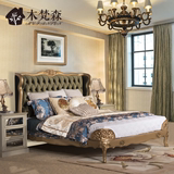 木梵森全实木床1.8米 美式床简欧床欧式床双人床雕花家具1.5婚床